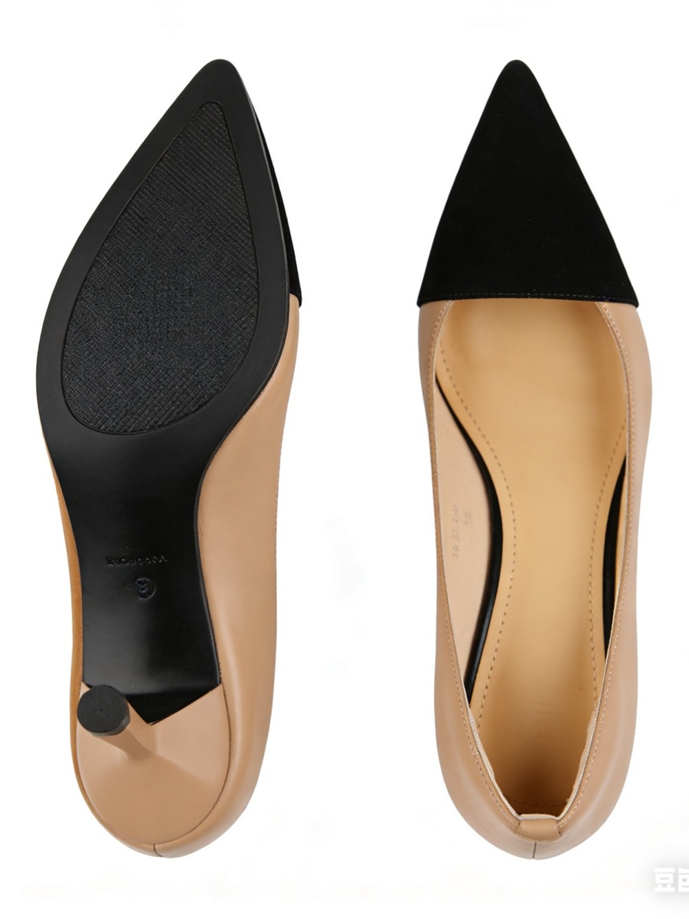 Two-Tone Pointed Toe Pumps in Black & Tan